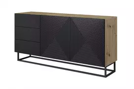 Durelių komoda Asha 167 cm, su stalčiais ir metalinėmis kojelėmis Artisan juoda matinė