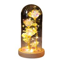 LED Rožės Šviesa Rožė Stikle ant Medinio Pagrindo Dirbtinė Rožės Žiedo Šviesa Konservuota Rožė su LED