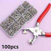 100 vnt. sagų spaustukų rinkinys Metalinės siuvimo sagos Spaudimo replės Plastikinės replės Kniedės Su dėžute 100-pcs
