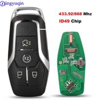 jingyuqin 433,92/868 MHz su ID49 lustu 4 mygtukų nuotolinio valdymo raktas Ford Mustang Edge Explorer Fusion Mondeo Kuka automobiliui, išmanusis raktas 433.92Mhz popžvaigždė spalva