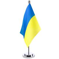 Ukrainos stalo vėliava Ukrainos stalinė vėliava su kotu ir pagrindu Dekoracija namams, biurui, posėdžių salei