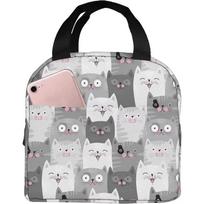 Cute Grey Cats Lunch Bag Insulated Lunch Box Reusable Cooler Thermal Meal Tote for Women Girls Work School Picnic 22x20x13CM smėlis