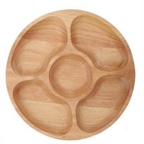 Medinė apvali formos maisto padalinta lėkštė, desertų užkandžių sub-skyrių indas, stalo įrankių padėklas (25 cm)