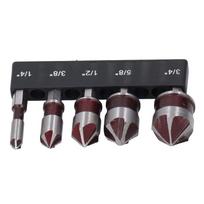 Countersink Drill Bit Set 14 38 12 58 34in 5 Flute 14in Hex Shank for Wood Power Drill Parts