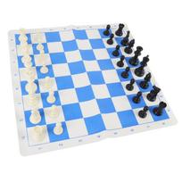 Tarptautinis šachmatų rinkinys 95 mm karalius Plastikiniai šachmatų figūrėlės 50 cm PU odos Mėlynos ir baltos lentos su