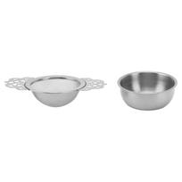 Nerūdijančio plieno arbatos sieteliai su lašėjimo padėklu, dvigubomis rankenomis, daugkartiniai, smulkaus tinklelio, arbatos filtrai Silver