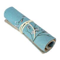 Chinese Ancient Retro Style Large Capacity Pen Bag Foldable Antiquities Case(Flower)