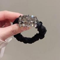 Luxurious Crystal Hair Bands Elegant Women Ponytail Rubber Band Hair Rope Tie Temperament Black Hair Accessories One Size