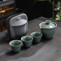 Naujas keraminis arbatos rinkinys 3 puodeliai Gaiwan Nešiojamas kelioninis Kinų KungFu Dubenėlis Indai Ceremonija 170ML