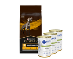 PURINA Veterinary PVD JM Joint Mobility 12kg + ENZO VET Atkūrimo dieta šunims 3x400g
