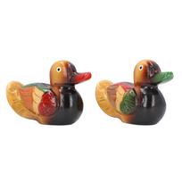 1 Pair Wooden Mandarin Ducks Figurine Colorful Love Birds Duck Statue Handmade Decorative Sculpture