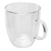 Puodelis su dvigubomis sienelėmis ir rankena, skaidraus stiklo kavos puodelis karštiems ir šaltiems gėrimams, pienui, arbatai, 250 ml