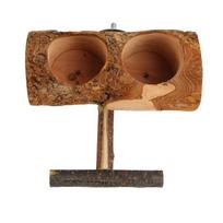 Wooden Parrot Cage Feeder Cups Natural Double Bowl Bird Feeding Watering Dish Cups with Stick