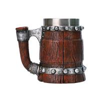 Rankų darbo medinis statinės formos alaus bokalas vikingų medžio stiliaus alaus bokalas imitacija 600 ml alaus bokalas dvigubos sienelės nerūdijančio plieno dervos alaus puodelis 501-600ml