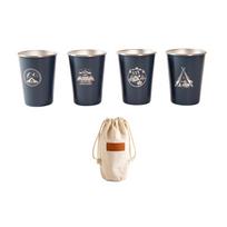 Nerūdijančio plieno kempingo puodelių rinkinys iš 4 vnt. Lauko kempingo puodelis piknikui, BBQ, alui, kavai, vynui, tamsiai mėlynas tamsiai mėlyna spalva