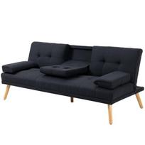 HOMCOM Sofa-lova, 3 vietų sofa-lova su atlenkiamu staliuku, puodelio laikiklis, lininės išvaizdos sofa-lova, skandinaviško dizaino, pakraunama iki 250 kg, skirta svetainei, pilka, Pilka