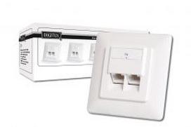DIGITUS CAT 5e modular wall outlet, shielded, 2x RJ45, 8P8C, LSA, color pure white, flush mount, DN-9001/B5-N