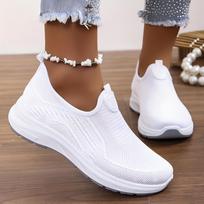 Women's Solid Color Platform Sneakers, Breathable Knit Slip On Outdoor Shoes, Comfortable Low Top Sport Shoes 36 balta