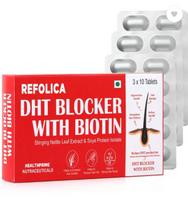 HEALTHPRIME Refolica DHT blokatorius su biotinu, mažina plaukų slinkimą ir skatina plaukų augimą  (30 tablečių)