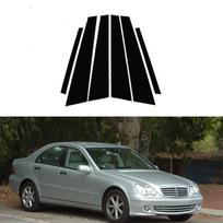 6 vnt. blizgių juodų stulpų, tinkančių „Mercedes-Benz C“ klasei (W203) 2001–2006 m. 2007 m. durų langų apdailos lipdukas juoda