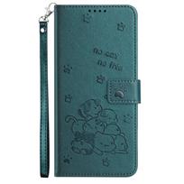 Dark green Playful Cat-themed Leather Wallet Stand Function Phone Case for iPhone Samsung Huawei Honor Xiaomi Redmi Oppo Infinix Tecno Google... Sony Xperia 1 VII tamsiai žalia spalva