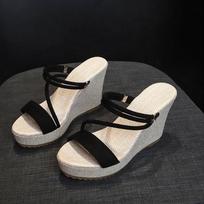 Summer Shoes Flat Platform Peep toe High Heels Sandals Fashion Ladies Party Shoes Woman Wedges Sandals Black Beige Plus Size 41 35 juoda