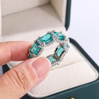 Paraiba dirbtinio akmens žiedas moterims Xiaohongshu rekomenduojamas aukštosios mados papuošalas su akvamarino ir topazo įdėjimu No. 6