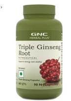 GNC Herbal Plus Triple Ginseng Root 90 vegetariškų kapsulių