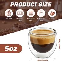 5 oz Stikliniai Dvigubų Sienelių Espresso Puodeliai Rinkinys iš 4 Izoliuoti Skaidrūs Stiklai Kavos Puodeliai Puikiai tinka Kapučino Latte Arbatai gryna