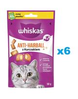 WHISKAS Anti-Hairball 6x50 g skanėstai nuo sąvėlų suaugusioms katėms