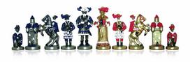 LANDSKNECHT: spalvintos metalinės šachmatų figūros. Aukštis: 8,7cm., diametras: 3,2cm.