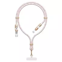 Dudao L20MAX 4in1 laidas / dirželis USB-A / USB-C / Lightning PD QC 65W 1.5m – rožinės spalvos