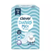 Sauskelnės CLEVER Midi 3 dydis, 4-9 Kg, 16 vnt.