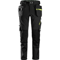 Tamprios SNICKERS WORKWEAR FlexiWork Softshell 6940 kelnės su kabančiomis kišenėmis, juodos