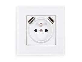 Rinkinys: 1x Bianka 230V 16A 2x USB įžemintas elektros lizdas + stiklinis rėmelis - baltas