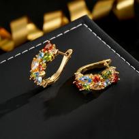 Mona Lisa Inspired Colorful Earrings: Sparkling Korean Jewelry with Luxury Appeal 18K auksas