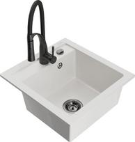 Granitinė virtuvinė plautuvė Mexen Vito su maišytuvu ir sifonu, White+Black