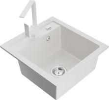 Granitinė virtuvinė plautuvė Mexen Vito su maišytuvu ir sifonu, White