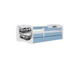 Vaikiška lova be stalčiaus su čiužiniu Kocot Kids BabyDreams Blue sports car 180x80 cm, mėlyna/balta