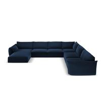 Tamsiai mėlynos spalvos iš velveto kampinė sofa (su dešiniuoju kampu/„U“ formos) Vanda – Mazzini Sofas