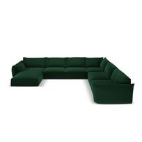 Tamsiai žalios spalvos iš velveto kampinė sofa (su dešiniuoju kampu/„U“ formos) Vanda – Mazzini Sofas
