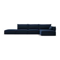 Tamsiai mėlynos spalvos iš velveto kampinė sofa (su dešiniuoju kampu/su gultu) Vanda – Mazzini Sofas