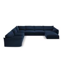 Tamsiai mėlynos spalvos iš velveto kampinė sofa (su kairiuoju kampu/„U“ formos) Vanda – Mazzini Sofas