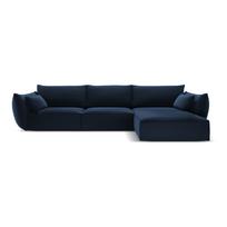 Tamsiai mėlynos spalvos iš velveto kampinė sofa (su dešiniuoju kampu/su gultu) Vanda – Mazzini Sofas