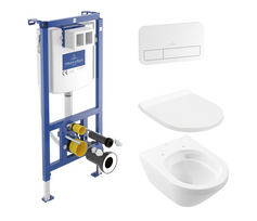 Pakabinamo WC komplektas Architectura: WC puodas su QR/SC dangčiu, potinkinis rėmas ir klavišas 4616D301