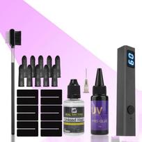 UV Plaukų priauginimo rinkinys - Pilnas rinkinys su UV lempa, klijais, valikliu ir priedais, Super greitas valiklis su nematomu priauginimu A set
