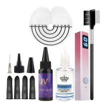 Profesionalus UV plaukų priauginimo rinkinys su UV lempa ir klijais | Anti-UV apsaugos, klijų valiklis ir greito kietėjimo prietaisas | Plaukų rinkinys salonui ir namų naudojimui A Set