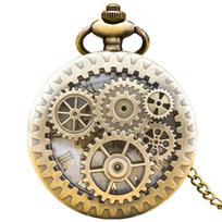 Vintage Bronze Steampunk Hollow Quartz Pocket Watch Necklace Pendant Clock Chain Men Women Gift