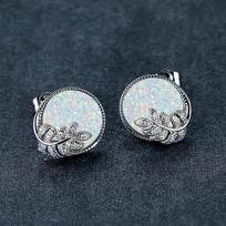 Hot Selling Gold Round Blue Leaf Earrings with Feminine Temperament Simple and Micro Inlaid Zircon