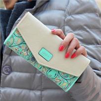 Women's Envelope Leather Wallet Large Capacity Card Holder Ladies Long Clutch Purse Wallets Money Bag žalia